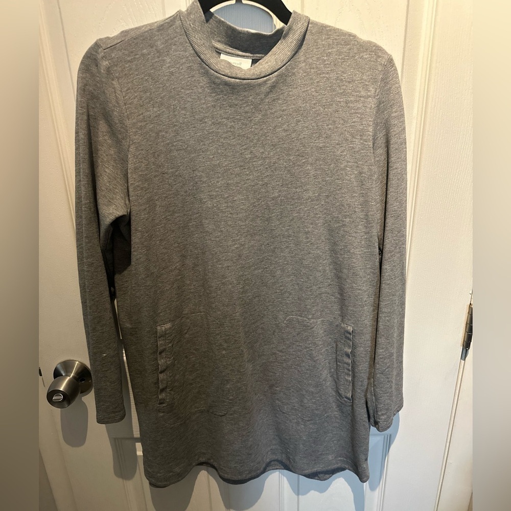 J. Jill Women's Size Medium Gray Tunic Top Dress Long Sleeve Pocket Cotton M